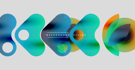 Abstract colorful shapes overlap. Modern design elements create dynamic visual impact. Background features smooth gradients, vibrant hues.