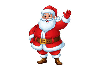 Obraz premium Cheerful cartoon illustration of santa claus waving hello, isolated on transparent background