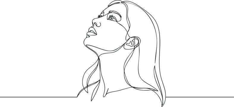 Elegant minimalist line art illustration of a woman in profile, perfect for contemporary design projects and artistic expressions