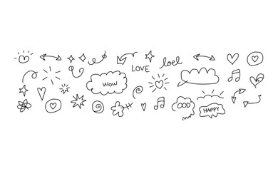 Cute hand drawn doodle clipart set for stickers and digital planners