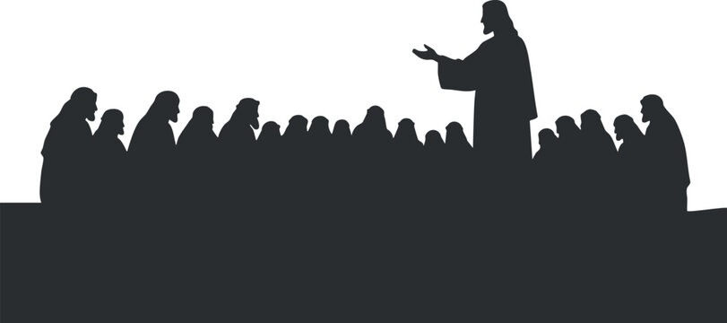 Silhouette vector illustration of a speaker addressing an audience, perfect for educational and motivational contexts