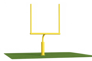 Yellow american football goalpost standing on green grass, representing sport, success, and touchdown game concept