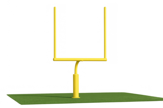 Yellow american football goalpost standing on green grass, representing sport, success, and touchdown game concept