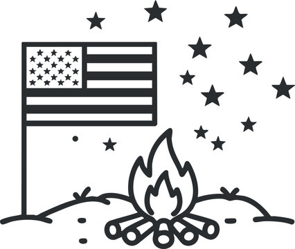 Vector illustration of an American flag with stars and a campfire, ideal for patriotic themes and outdoor events