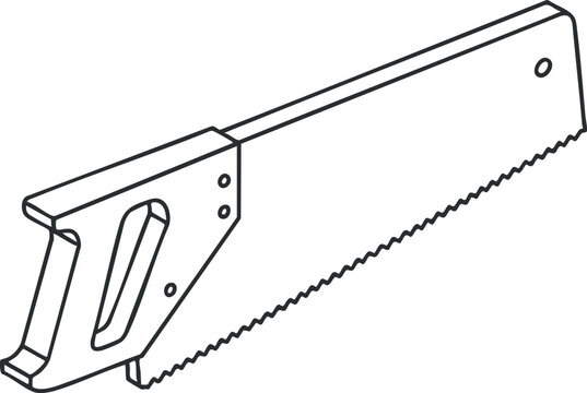 Outline vector illustration of a hand saw, a traditional cutting tool for woodworking and carpentry projects