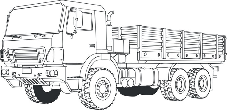 Detailed outline vector illustration of a heavy-duty truck designed for transportation and logistics applications