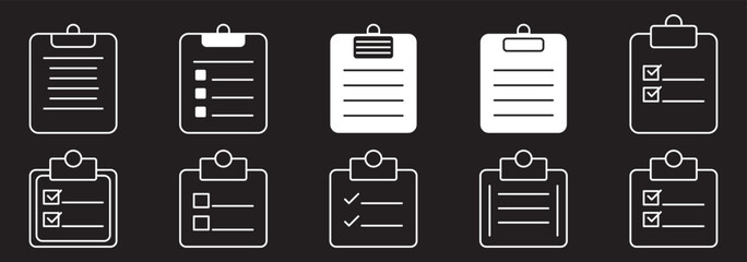 Clipboard thin line icon set. Document, file, task minimal editable stroke icons.Simple checklist clipboard silhouette icon minimalist vector illustration isolated on white background