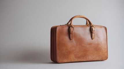 The image is of a brown leather briefcase. the briefcase is rectangular in shape and has a handle on top for easy carrying.