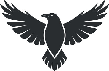 Obraz premium Stylized black silhouette vector illustration of a soaring bird with spread wings, ideal for nature-themed designs and logos