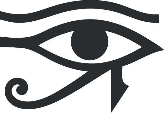 Geometric black and white vector illustration of the Egyptian Eye of Horus symbol, ideal for cultural and spiritual design projects