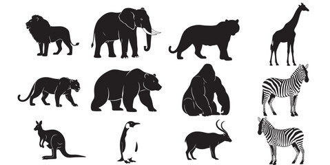 Silhouette collection of wild animals from around the world