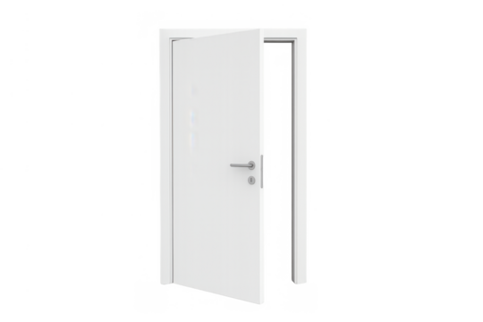 White door opening into a brightly lit space, symbolizing new beginnings, choices, and exciting solutions - Powered by Adobe