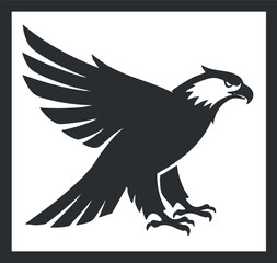 Obraz premium Stylized vector illustration of a soaring eagle in black and white, ideal for logo design and branding projects