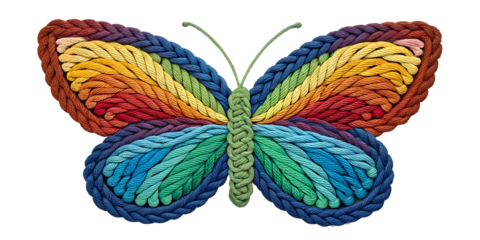Colorful butterfly illustration made of braided strands a vibrant and textured design isolated on white background