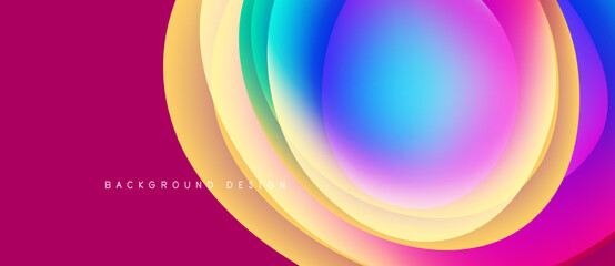 Abstract colorful layers create dynamic background. Vivid gradients blend, forming circular shapes. Modern design element for presentations, websites.