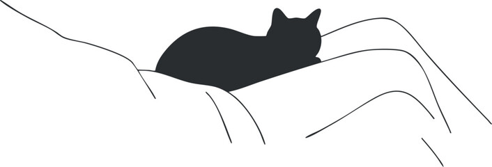 Naklejka na ściany i meble Minimalist black and white vector illustration of a resting cat silhouette, perfect for home decor and pet-themed designs