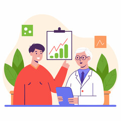 Doctor and Patient Discussing Positive Health Results and Data Progress