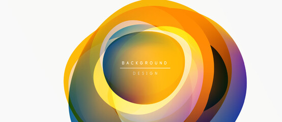 Fototapeta premium Abstract colorful circles overlap creating dynamic background design. Gradient hues blend smoothly, offering modern aesthetic.