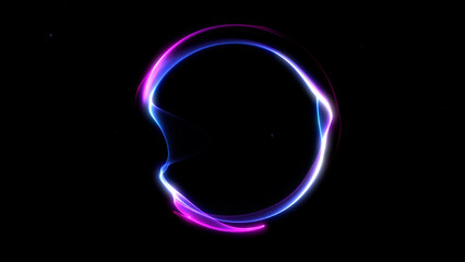 Smooth minimalistic glowing orb made of flowing purple and blue neon trails on a dark background. Elegant futuristic circular shape with soft digital motion and vibrant color gradients.