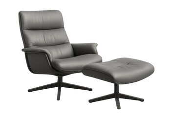 Fototapeta premium Gray leather lounge chair and matching ottoman providing comfort and relaxation, isolated on a transparent background