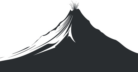 Stylized black and white vector illustration of a volcano with flowing lava and vegetation, suitable for nature themes and environmental projects
