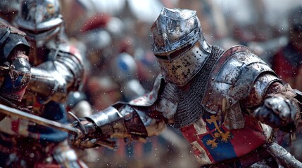Medieval battle with knights and swords created with Generative AI