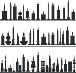 Obraz premium Silhouette vector illustration of various candle designs in a minimalist style for home decor and festive occasions