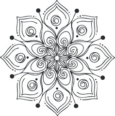 Fototapeta premium Intricate black and white mandala vector illustration featuring floral and swirling patterns for decor and creative projects
