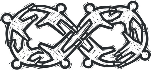 Abstract hand-drawn vector illustration of an infinity symbol featuring intertwined lines and shapes for creative design projects.