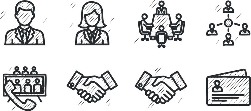 Flat design vector illustration featuring business professionals, teamwork icons, and collaboration symbols for corporate branding and presentations