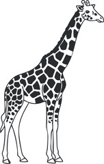 Naklejka premium Stylized black and white vector illustration of a giraffe, perfect for children's books, educational materials, and animal-themed designs