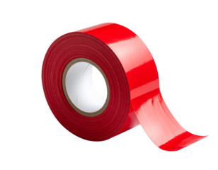 Red adhesive tape roll unrolling on transparent background
