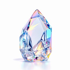 A dazzling crystal shimmers with iridescent light, isolated on white background, showcasing its intricate facets and captivating beauty