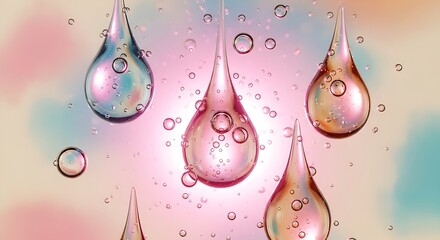 Abstract water droplets with bubbles and pastel colors for a dreamy background