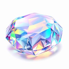 A shimmering iridescent diamond with a myriad of colors isolated on white background, reflecting light