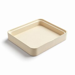 Empty square beige tray isolated on white background, a simple and minimalist design for home decor or product display