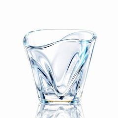 Empty square glass with wavy rim isolated on white background, reflecting light and showcasing its unique shape