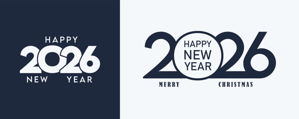 2026 New Year logo design template, stylish typography, collection of 2026 Happy New Year, 2026 number design, vector illustration for greeting card, poster, calendar, invitation, banner