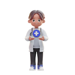 3D Doctor Illustration, 3D male doctor avatar. Cartoon detailed render, medical consultation on horizontal background, professional therapist man, vector banner