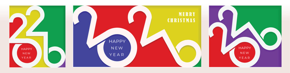 2026 Happy New Year, new year's eve, Collection of 2026 Happy New Year, Merry Christmas, vector design template.