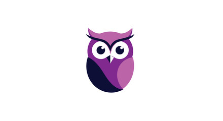 Stylized, geometric owl with purple hues on a white background