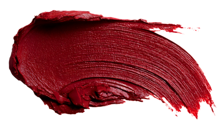 Deep Red Lipstick Swatch Texture smear makeup isolated on a transparent background
