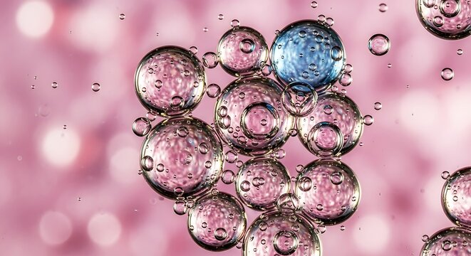Abstract cluster of water droplets with pink and blue tones for backgrounds or textures - Powered by Adobe