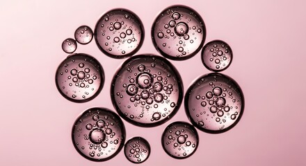 Abstract bubbles on pink background scientific cosmetic or pharmaceutical concept with macro view