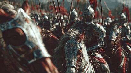 Medieval battle with knights, horses and swords created with Generative AI