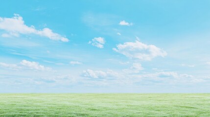 Fototapeta premium minimalistic bright outdoor landscape, open field with soft breeze, gentle sunlight, clean blue sky, symbol of clean air and healthy breathing, airy