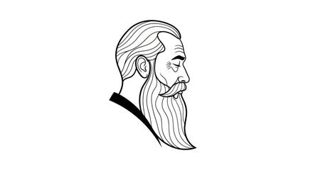 Stylized Black and White Illustration of an Old Man with a Long Beard.