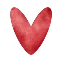 Watercolor heart in red shades. Hand-painted romantic element isolated on transparent background for Valentine’s Day and love themed designs.