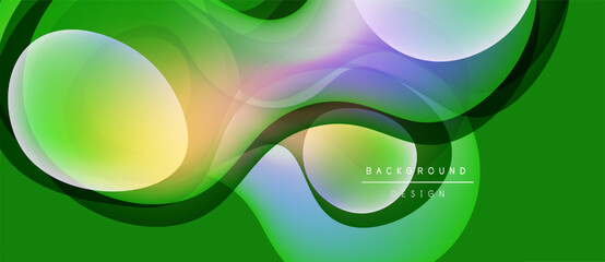 Abstract fluid shapes, vibrant green background. Flowing lines create dynamic, modern visual effect. Soft color transitions present.