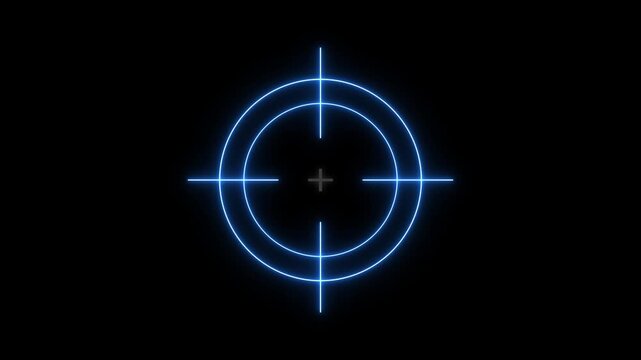 Glowing neon light target icon animation. Military training, Military target icon animation on black background. Crosshair, gun aim, sniper target concept